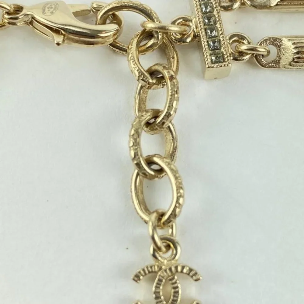 Chanel A16A Champagne CC Pearl Crystal Necklace
